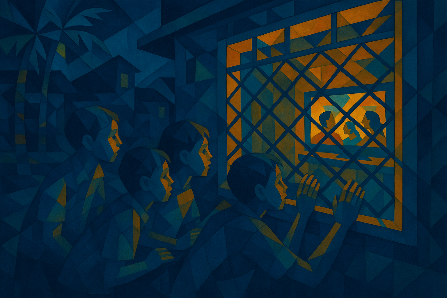 Children Watching TV Through Window